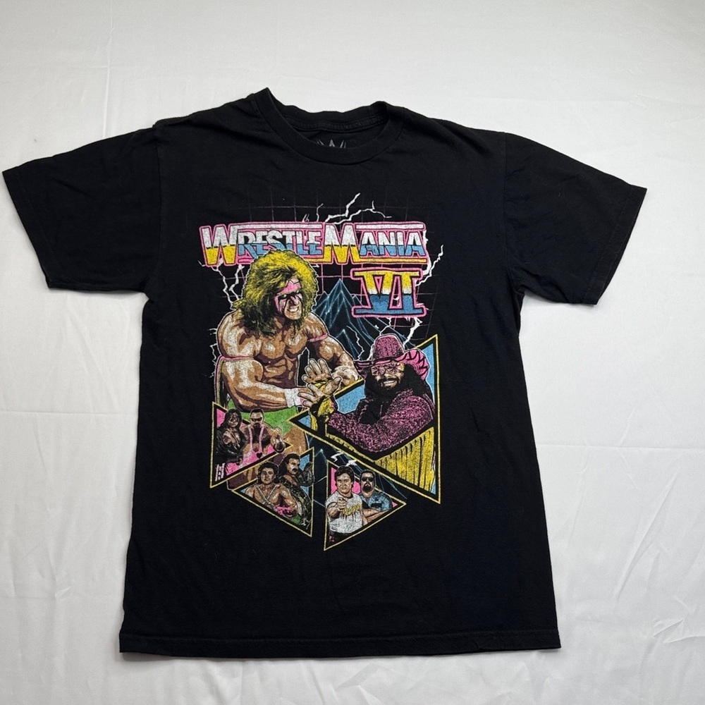 WrestleMania VI Black Graphic T-Shirt mens size small Randy savage wrestling wwe